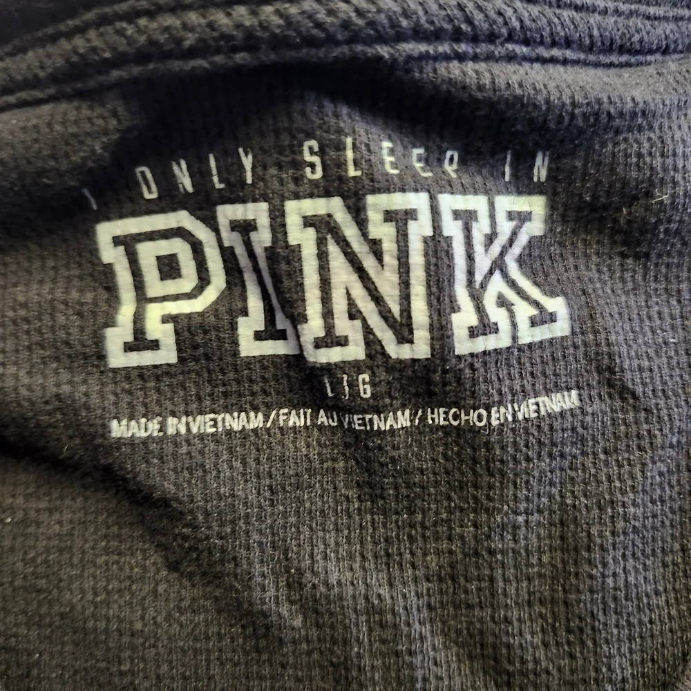 Victoria's Secret Black Long-Sleeve Henley with Cream Dog Logo